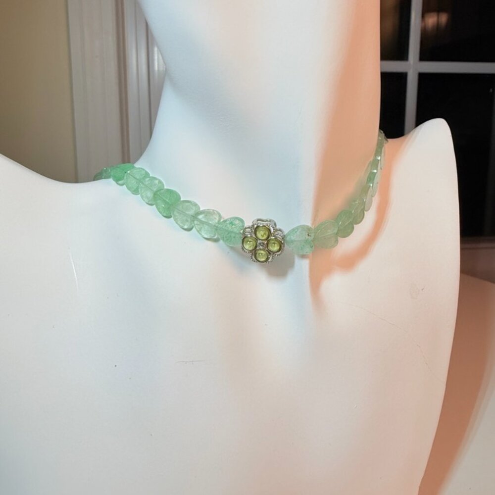 Heart Crystal Choker Necklace – Strawberry Quartz / Green Aventurine / Opalite